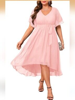 Women's V-Neck Chiffon Dress with Waist Tie
